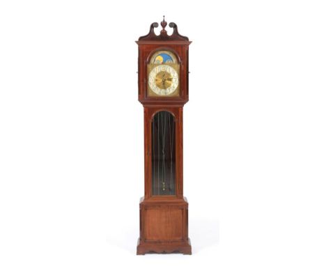 An Edwardian Mahogany Chiming Longcase Clock, flat top pediment, side fret doors, glazed trunk door with canted corners, plin