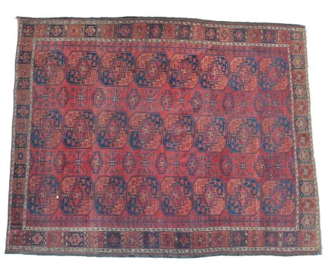 Ersari Carpet Emirate of Bukhara, 19th century The madder field with three columns of ''elephant foot'' güls enclosed by comp