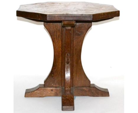 A Robert ''Mouseman'' Thompson Oak Octagonal Coffee Table, on a cruciform base, with carved mouse signature, 50cm diameter, 4