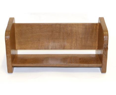 Stan ''Woodpecker'' Dodds (1928-2012): A Carved Oak Book Trough, with carved woodpecker signature, 42.5cm wide See illustrati
