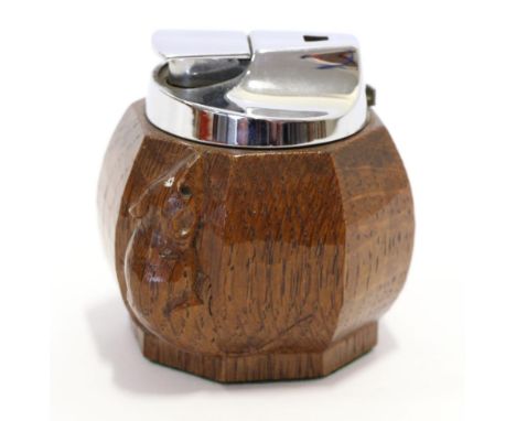 A Robert ''Mouseman'' Thompson Oak Table Lighter, of octagonal form, with carved mouse signature, 7cm See illustration