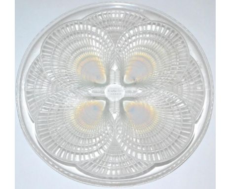 René Lalique (1860-1945): ''Coquilles'' An Opalescent and Clear Glass Plate, No.3011, the underside, moulded with four scallo