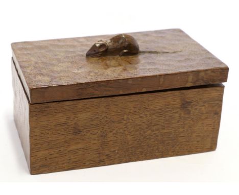 A Robert ''Mouseman'' Thompson Oak Trinket Box and Cover, of rectangular form, the cover with carved mouse signature, 18cm by