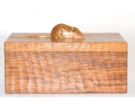 A Robert ''Mouseman'' Thompson Carved Oak Trinket Box and Cover, of rectangular form and with carved mouse signature, 18cm by