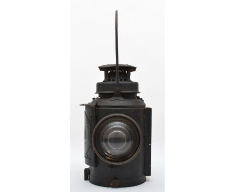 Adlake non-sweating railway lamp, complete with burner, stamped with B.R. (M), 34cm tall