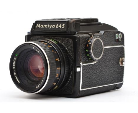 A Mamiya 645 medium format camera (serial No J69381), with 80mm f2.8 lens, manual winder and waist level viewfinder 