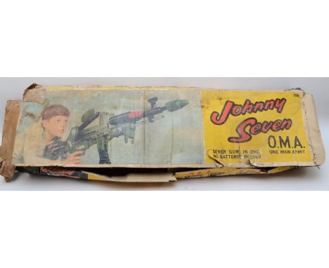 A Johnny Seven O.M.A. (One Man Army) toy gun, incomplete, with original box 