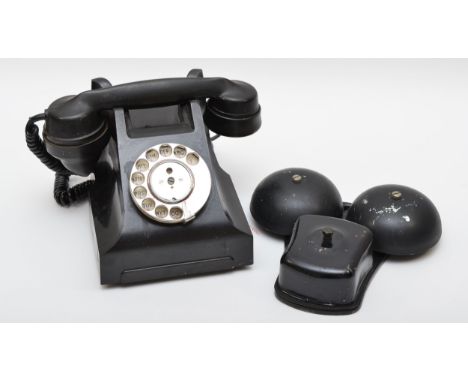 A G.P.O. 332L black telephone, with chromed rotary dial, together with a Bells 62C ringer (2)