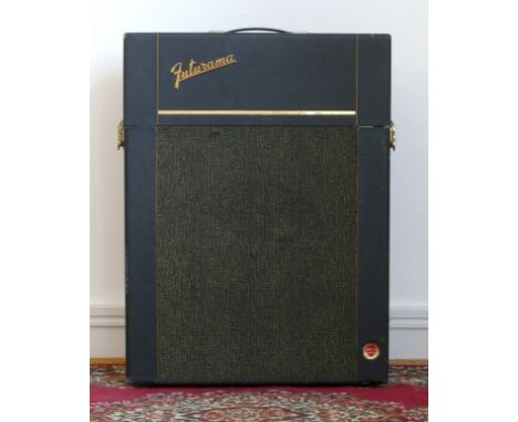 A Selmer Futurama amplifier and speaker cab, piggyback, attached together with locking clips, can be separated, 50 x 68 x 22c