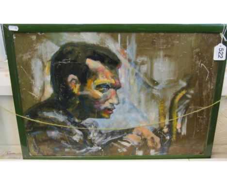Lyall Watson (1908 - 1994) - oil portrait of Harold Pinter whilst doing a performance at the Duchess Theatre, inscription to 
