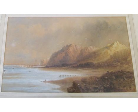 E Stirling Howard - watercolour cliffs and seascape dated 1860 framed and glazed