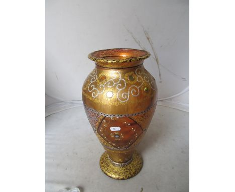 A 20th Century large decorated amber glass vase with gold silver decoration