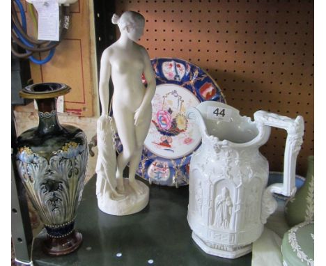 A Parian style model of lady ( chip to base) 14" , Doulton vase and jug and plate