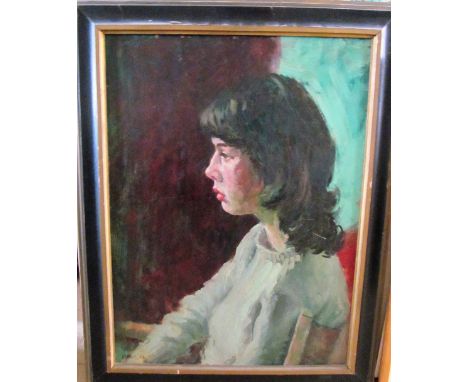 Street - oil portrait of a girl and another portrait gentleman