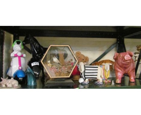 A Poole Pottery dolphin and various other animal ornaments