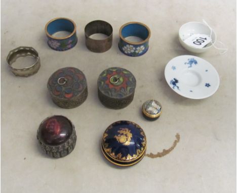 Two Cloisonné napkins, a silver box, enamel box et cetera