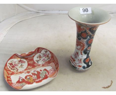 An Imari vase and a Kutani dish