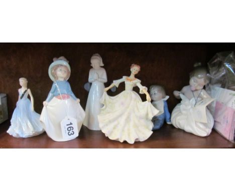 Three Nao figures, three Coalport figures and resin figure