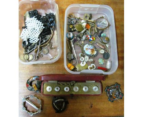 A Scottish brooch, lorgnette, studs (i.c) and some interesting items