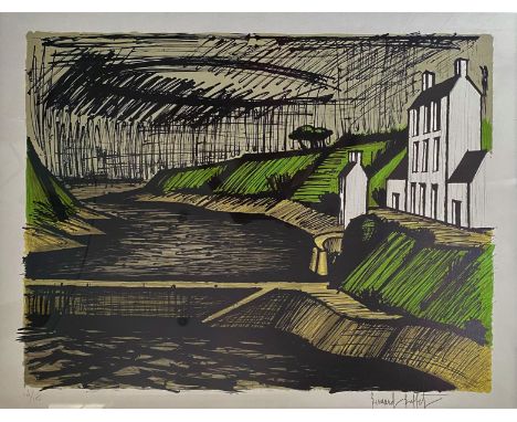 Bernard BUFFET (1928-1999) Paysage de Bretagne Lithographie en couleur sur papier. Signé en bas à droite. Numéroté 14/150 en 