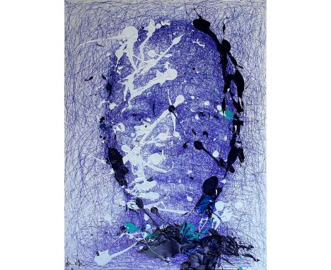 Hom NGUYEN (Né en 1972) Portrait d’enfant Acrylique et stylo bille sur papier cartonné, signée en bas à gauche 80 x 60 cm