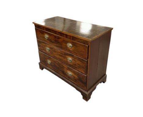 A 19th century mahogany chest of three graduated long drawers, on bracket feet, 110cms wide.