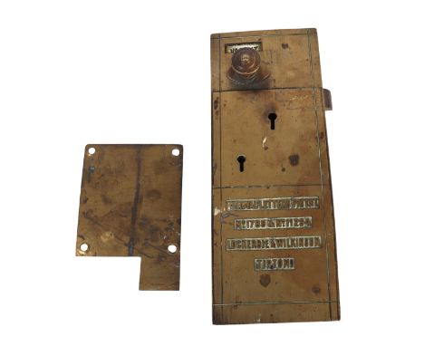A Lockerbie & Wilkinson Royal letters Patent brass door lock, no. 1789 & 11294, 12 by 31cms.