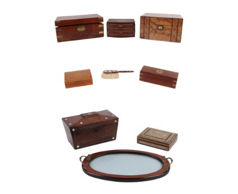 A Victorian Tunbridgeware style vanity box with fitted interior; together with a Victorian rosewood writing slope; a rosewood