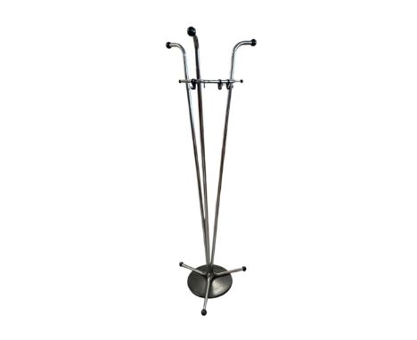 A mid century chrome hat and coat stand in the Atomic style, 180cms high.