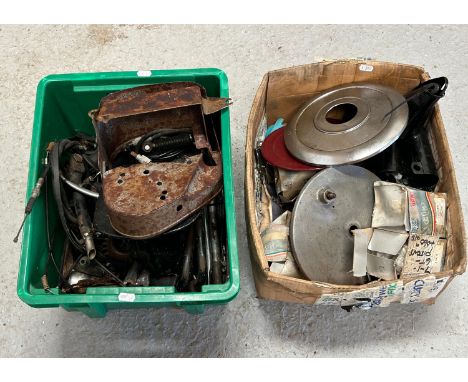 A quantity of assorted Triumph motorcycle spares including front wheel hub, 6T pistons plus 60 thou, levers, cables, rear num