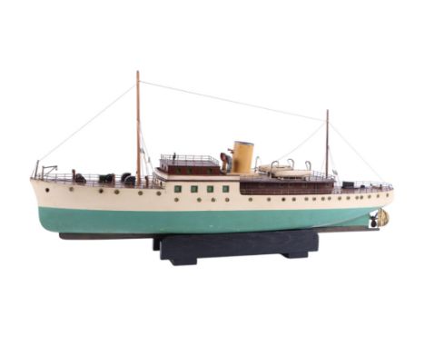 A Bassett-Lowke steam yacht model of detailed wood and metal construction with battery powered electric motor, removable top 