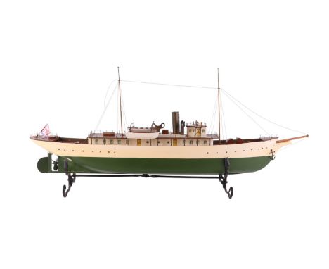 A Bassett-Lowke steam yacht model, circa 1927, with detailed wood and metal construction, twin lifeboats, and rigged with twi