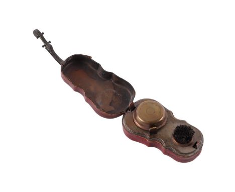 A Victorian novelty travelling inkwell and pen wipe in the form of a cello, 12cms long.