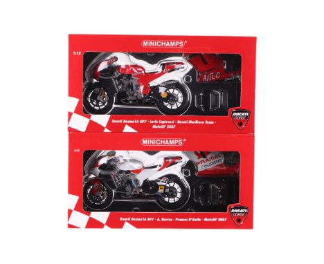 Minichamps 1/12th scale Ducati Corse Ducati Desmo 16 GP7 Loris Capirossi Ducati Marlboro Team MotoGP 2007, and Ducati Desmo 1