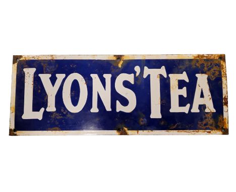 A "Lyons' Tea" enamel sign, 40 by 15cms.