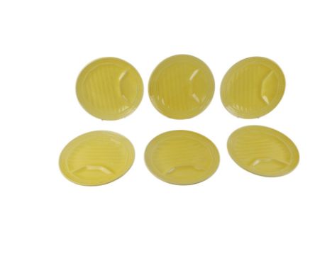 A set of French Sarreguemines yellow glazed asparagus dishes, 23cms diameter (6).