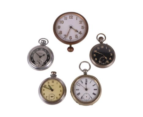 An Ingersol Triumph open faced pocket watch; together with a Smiths Empire open faced pocket watch and other watches (5).