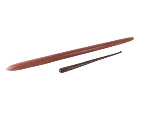 An Aboriginal club with lot no. 63 label from Christies 12th December 1989 Tribal Art sale, 103cms long; together with a smal