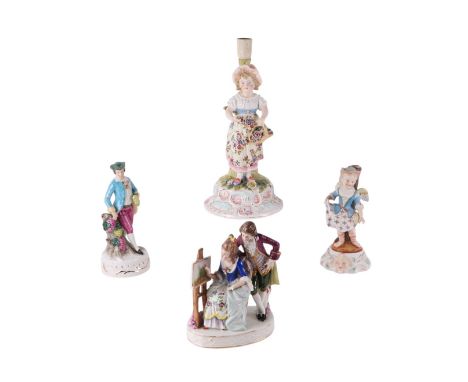 A group of continental porcelain figures to include Dresden and Sitzendorf, the largest 34cms high (8).