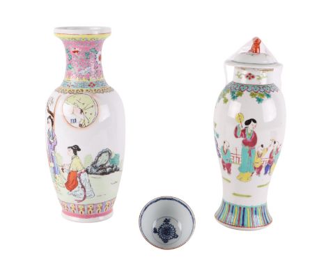 A Chinese Republic style baluster vase decorated with figures in a landscape, red seal mark to the underside, 31cms high; tog