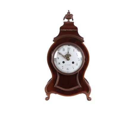 A late 19th century French mantel clock, the 12cms white dial enamel dial with Arabic numerals, signed A Paris, fitted with a