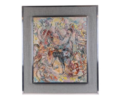 Raphael Chwoles (Chvoles) (modern Lithuanian, Polish, French) - an abstract impasto oil depicting figures, oil on board, sign