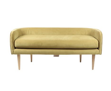 A mid 20th century inspired design West Elm Celine upholstered bench, 134cms wide.