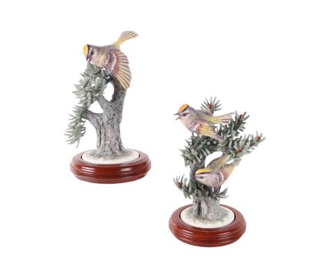 A Dorothy Doughty for Royal Worcester figure of a Golden Crowned Kinglet and another, Noble Pie, a pair of hand painted porce