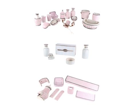 A large quantity of Porcelain de Paris bathroom ceramics to include soap holders, finger plates, wall lights, jugs, pots and 