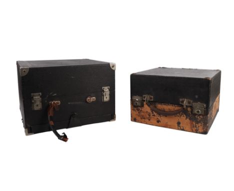 A Dulcetto vintage wind-up portable gramophone, 35cms wide; together with another Decca example, 30cms wide and a selection o