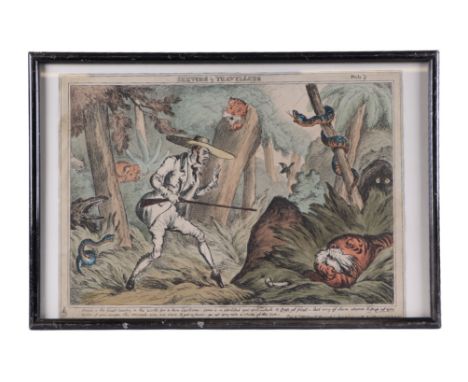 After William heath (1794-1840) - Sketches by Travellers - a caricature of a gentleman hunting a tiger in the jungle, coloure