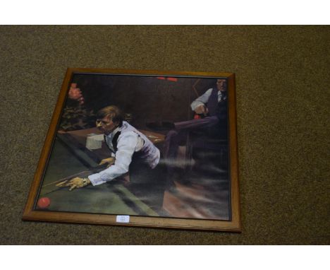 Framed print of a snooker player, width 68cm