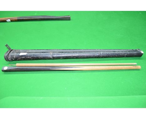 Vintage Burroughs &amp; Watts snooker cue along with a carrying case, (a/f)