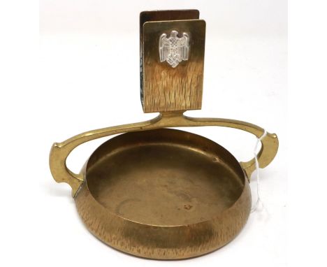 WWII German Trench Art ashtray with incorporated matchbox sleeve, Wehrmacht badge surmounted. P&amp;P Group 1 (£14+VAT for th